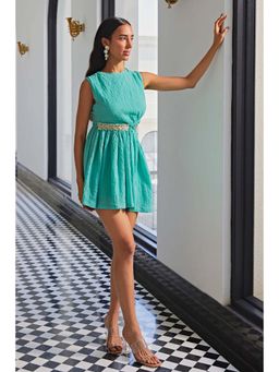 Kay Kay BY KKHUSHI SAHAII - Women's Waist Cut Out Turquoise Mini Dress