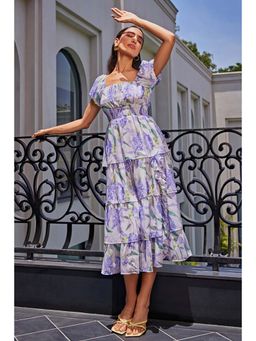 Kay Kay BY KKHUSHI SAHAII - Floral Printed Layer Off White Midi Dress