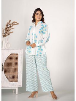 Tara-C-Tara - Hand Block Printed Floral Blue Co-Ord Set