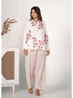 Tara-C-Tara - Hand Block Printed Floral White Co-Ord Set