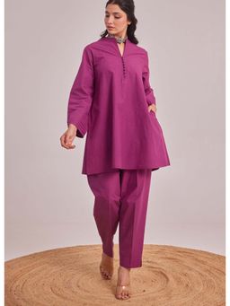 Tara-C-Tara - Women Solid Purple Co-Ord Set