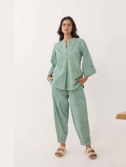 Tara-C-Tara - Women Corduroy Green Co-Ord Set