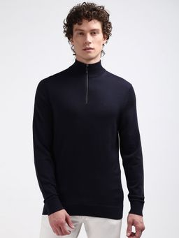 Calvin Klein - Navy Blue Solid Regular Fit Wool Sweater