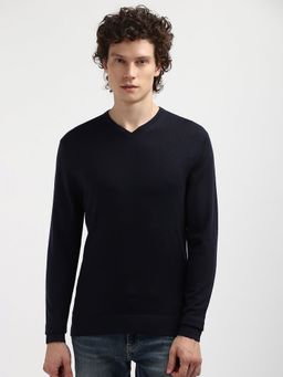 Calvin Klein - Navy Blue Solid Regular Fit Wool Sweater