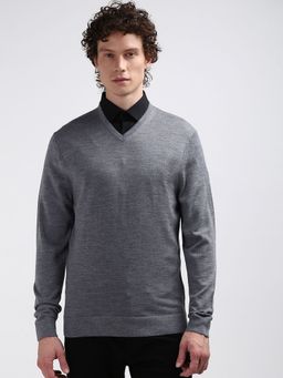 Calvin Klein - Grey Solid Regular Fit Wool Sweater