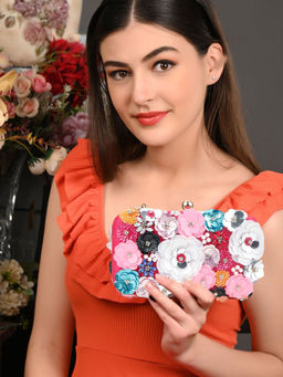 Odette - Floral Embellished Sequin Multicolour Clutch
