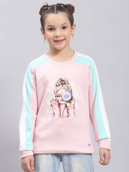 Monte Carlo - Girls Printed Round Neck Cotton Blend Sweatshirt