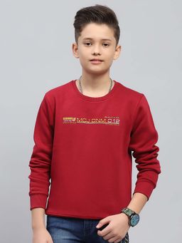 Monte Carlo - Maroon Boys Printed Round Neck Cotton Blend Sweatshirt