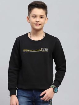 Monte Carlo - Black Boys Printed Round Neck Cotton Blend Sweatshirt