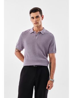 Snitch - Purple Self Design Relaxed Fit Polo T-Shirt