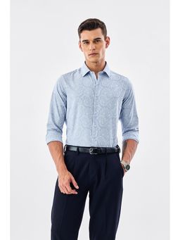 Snitch - Blue Printed Slim Fit Shirt