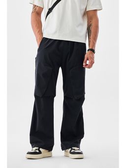 Snitch - Navy Blue Solid Loose Fit Cargo Pant