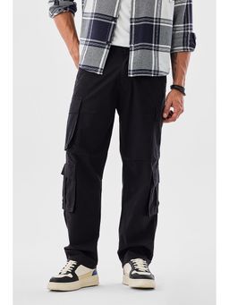 Snitch - Black Solid Relaxed Fit Cargo Pant