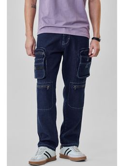 Snitch - Navy Blue Solid Relaxed Fit Cargo Pant