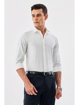 Snitch - White Textured Slim Fit Shirt