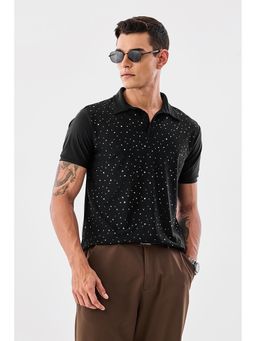 Snitch - Black Embellished Regular Fit Polo T-Shirt