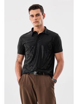 Snitch - Black Embellished Regular Fit Polo T-Shirt