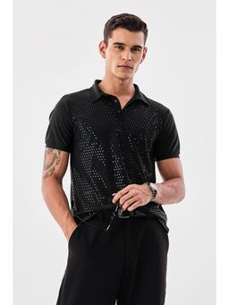 Snitch - Black Embellished Regular Fit Polo T-Shirt