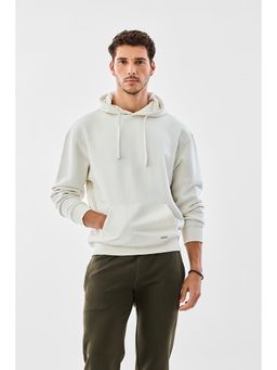 Snitch - Off White Solid Relaxed Fit Hoodie