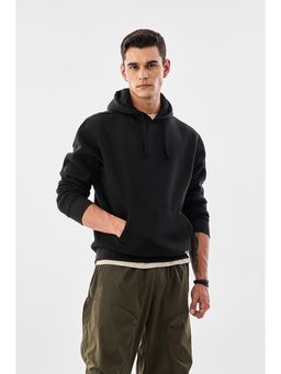 Snitch - Black Solid Relaxed Fit Hoodie