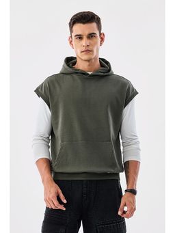 Snitch - Olive Solid Oversized Fit Hoodie