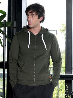 Campus Sutra - Green Solid Regular Fit Hoodie