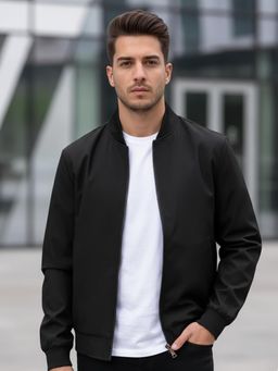 LEOTUDE - Black Solid Regular Fit Jacket