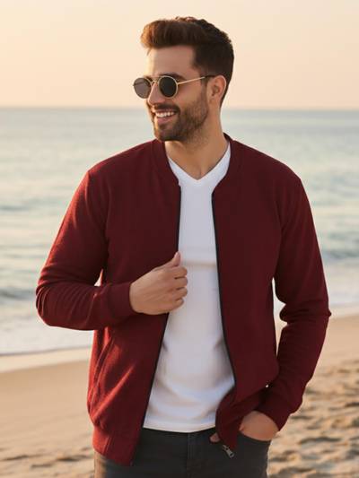 Maroon Solid Regular Fit Jacket