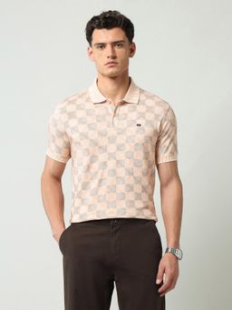 AD By Arvind - Peach Printed Slim Fit Polo T-Shirt
