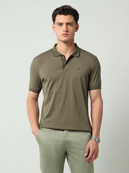 AD By Arvind - Green Printed Slim Fit Polo T-Shirt