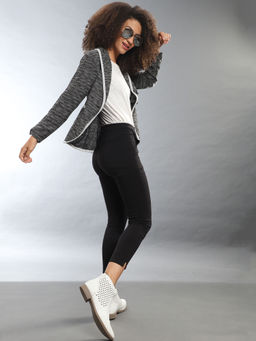 Campus Sutra - Black Women Striped Stylish Casual Blazers