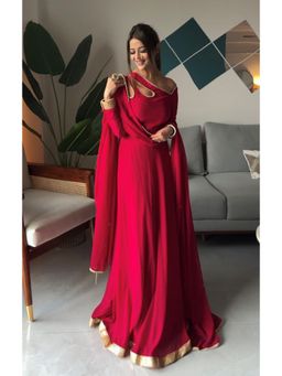NUD - Viva Magenta Petal Neck Anarkali with Dupatta (Set of 2)