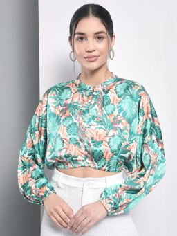 Trend Arrest - Tropical Print Balloon Crop Top