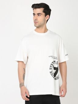 R&B - Men White Cotton Oversized Round Neck Graphic T-Shirt