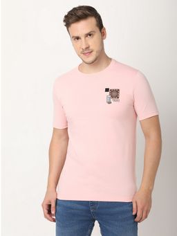R&B - Men Pink Cotton Blend Regular Fit Round Neck Graphic T-Shirt