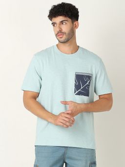 R&B - Men Green Cotton Regular Fit Round Neck Pocket T-Shirt