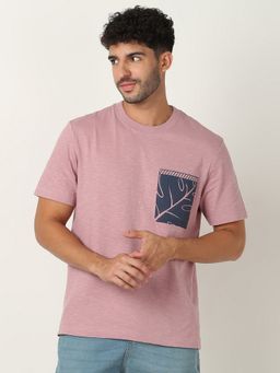R&B - Men Pink Cotton Regular Fit Round Neck Pocket T-Shirt