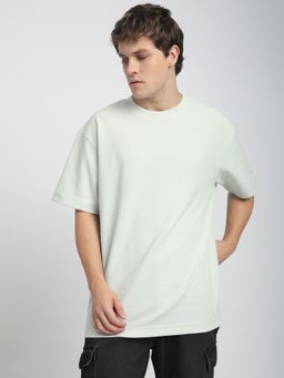 R&B - Men Green Polycotton Oversized Fit Round Neck Solid T-Shirt