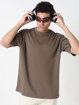 R&B - Men Olive Polycotton Oversized Fit Round Neck Solid T-Shirt