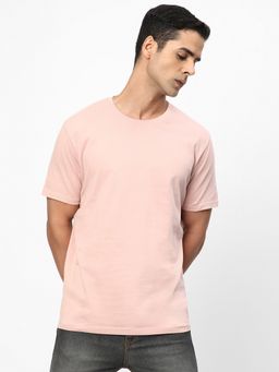 R&B - Men Pink Cotton Regular Fit Round Neck Solid T-Shirt