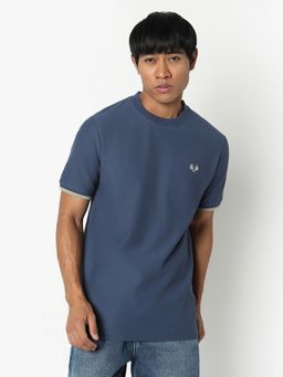 R&B - Men Blue Cotton Regular Fit T-Shirt