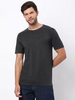 R&B - Men Grey Cotton Round Neck Solid T-Shirt