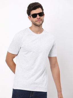R&B - Men Cream Cotton Regular Fit Round Neck Solid T-Shirt