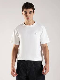Calvin Klein - White Solid Relaxed Fit Cotton T-Shirt