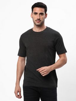 R&B - Men Grey Cotton Regular Fit Round Neck Heathered T-Shirt