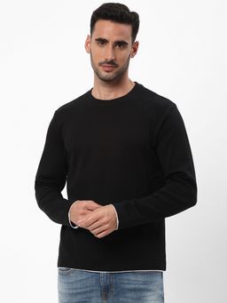 R&B - Men Black Regular Fit Round Neck Solid T-Shirt