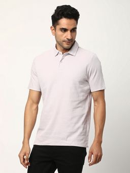 R&B - Men Lavender Cotton Slim Fit Polo Neck Solid Polo T-Shirt