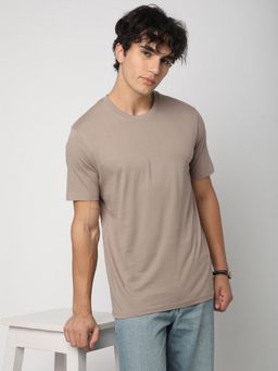 R&B - Men Regular Fit Round Neck Beige T-Shirt