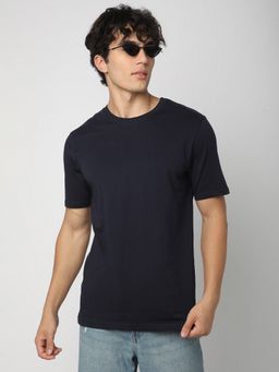 R&B - Men Blue Cotton Regular Fit T-Shirt