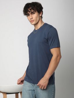 R&B - Men Cotton Regular Fit Blue T-Shirt